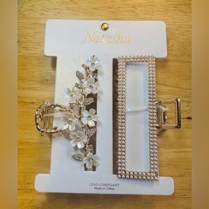 Natasha Couture Floral and Pearl Hair Clip Duo